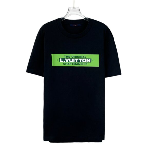 DM0336 Louis Vuitton black logo lettering printed cotton round neck short sleeve